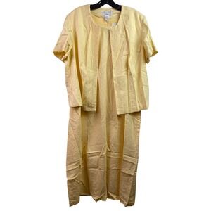 Studio C Dress Womens 16W Yellow Linen Jacket Set Mature Costal Beachy‎
